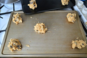 Place scoops of cookie dough on a greased baking sheet